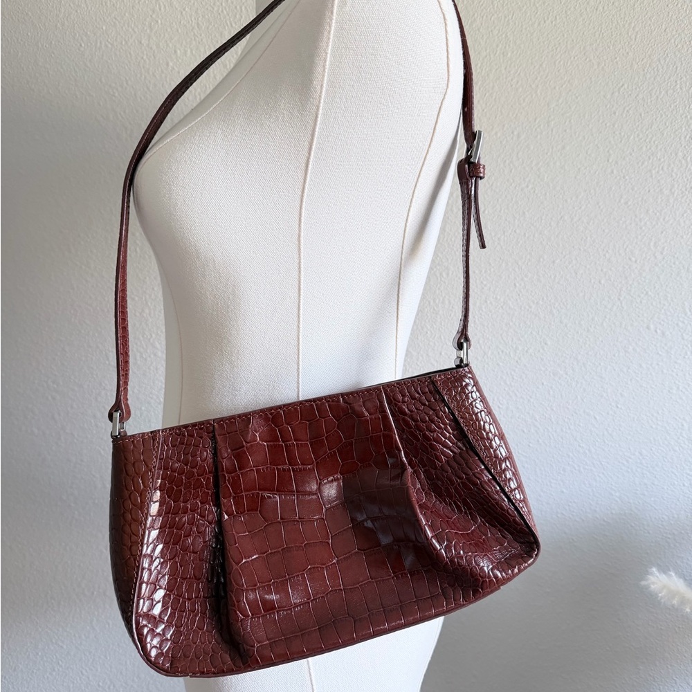 Etienne Aigner Women's Croc-Embossed Shoulder Bag in Deep Brown